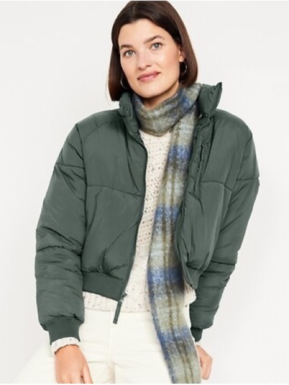 women’s Old Navy Dark Sage Green Puffer Jacket -  Cropped Coat